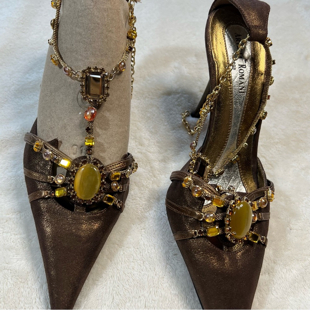 Vintage Artisti Romani Athens T strap Genuine Leather Pointed Toe Heels 36 6.5-7 - Picture 6 of 15